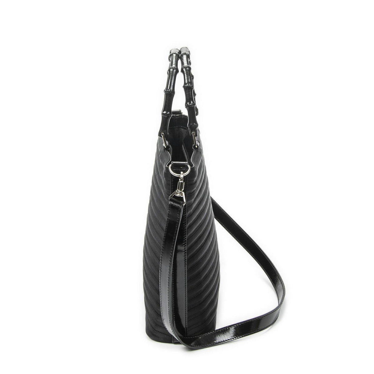 Gucci Medium Bamboo Bar Tote Black Matelasse Nylon Canvas — view 3