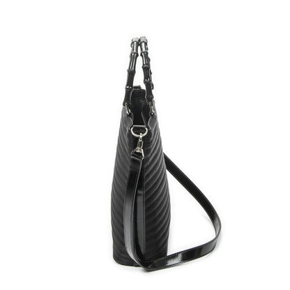 Gucci Medium Bamboo Bar Tote Black Matelasse Nylon Canvas — view 3