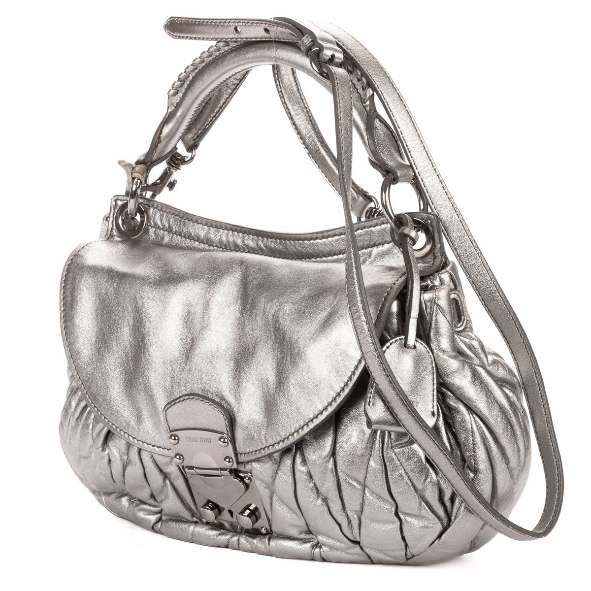 Miu Miu Hobo Crossbody Metallic Gray Matelase Calfskin — view 2