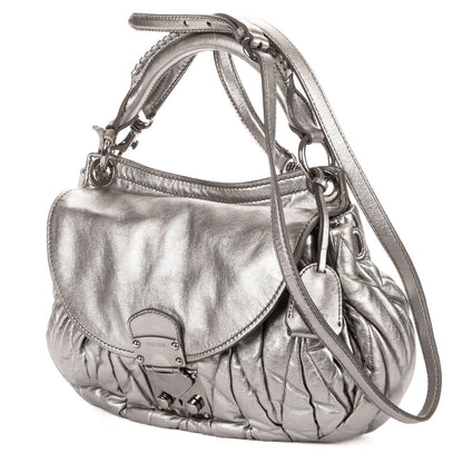 Miu Miu Hobo Crossbody Metallic Gray Matelase Calfskin — view 2