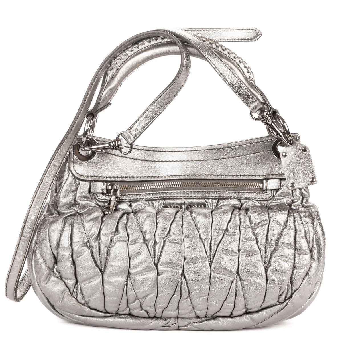 Miu Miu Hobo Crossbody Metallic Gray Matelase Calfskin — view 5