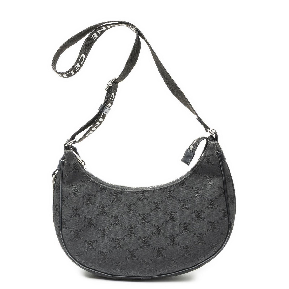 Celine Ava Trekking Black Striped Canvas Shoulder Bag