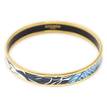 Hermes Enamel Bangle Blue Yellow Gold Plated Bracelet — view 2