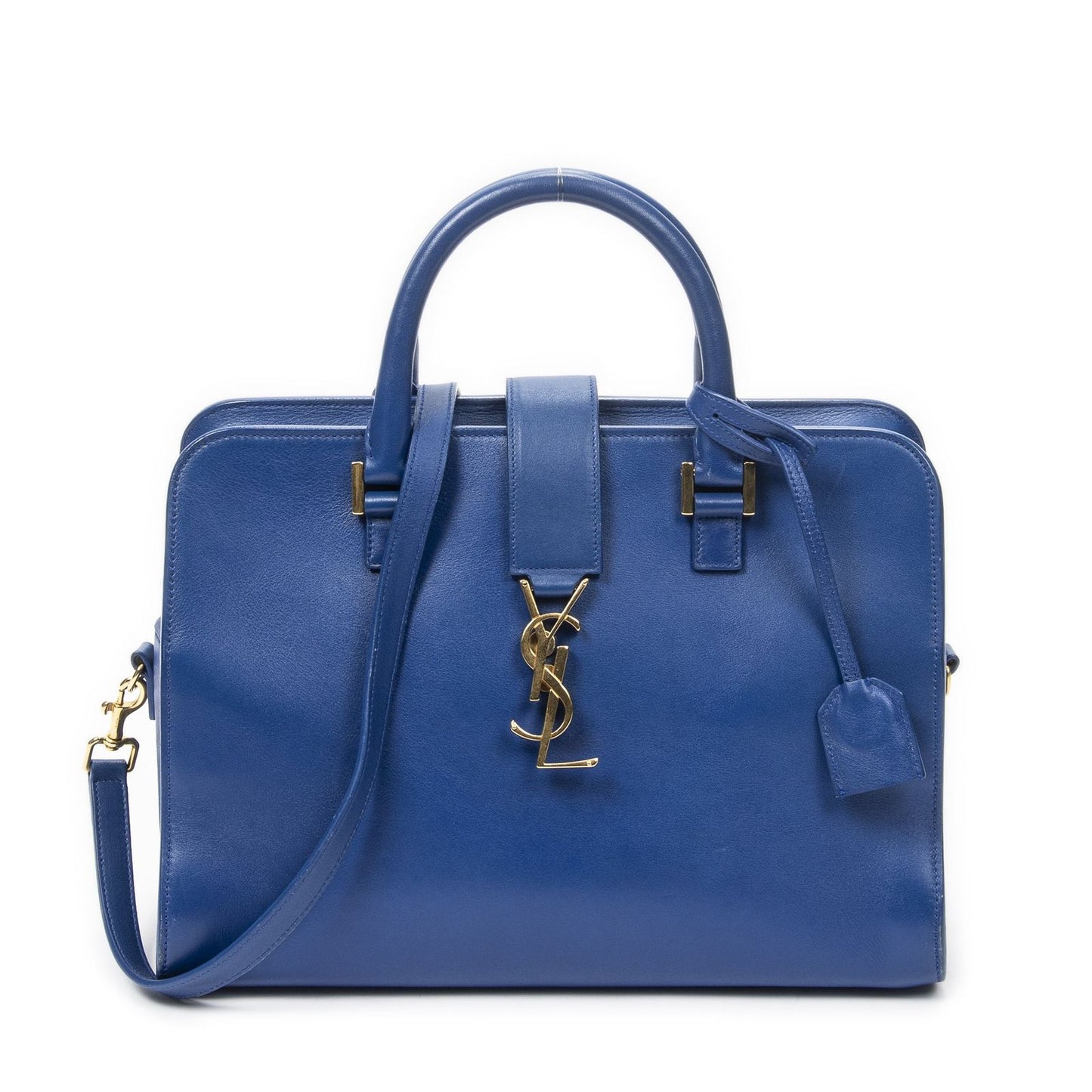 Saint Laurent Medium Monogram Cabas Blue Smooth Leather Shoulder Bag