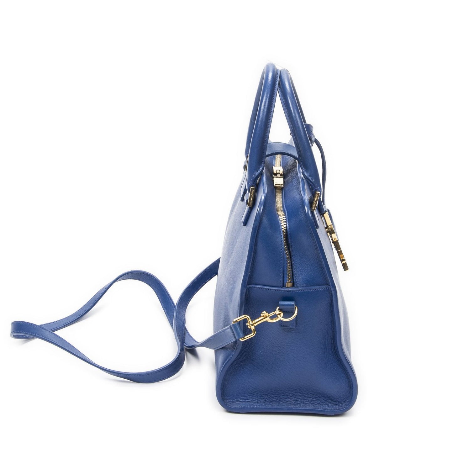 Saint Laurent Medium Monogram Cabas Blue Smooth Leather Shoulder Bag — view 4