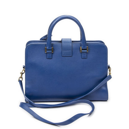 Saint Laurent Medium Monogram Cabas Blue Smooth Leather Shoulder Bag — view 5