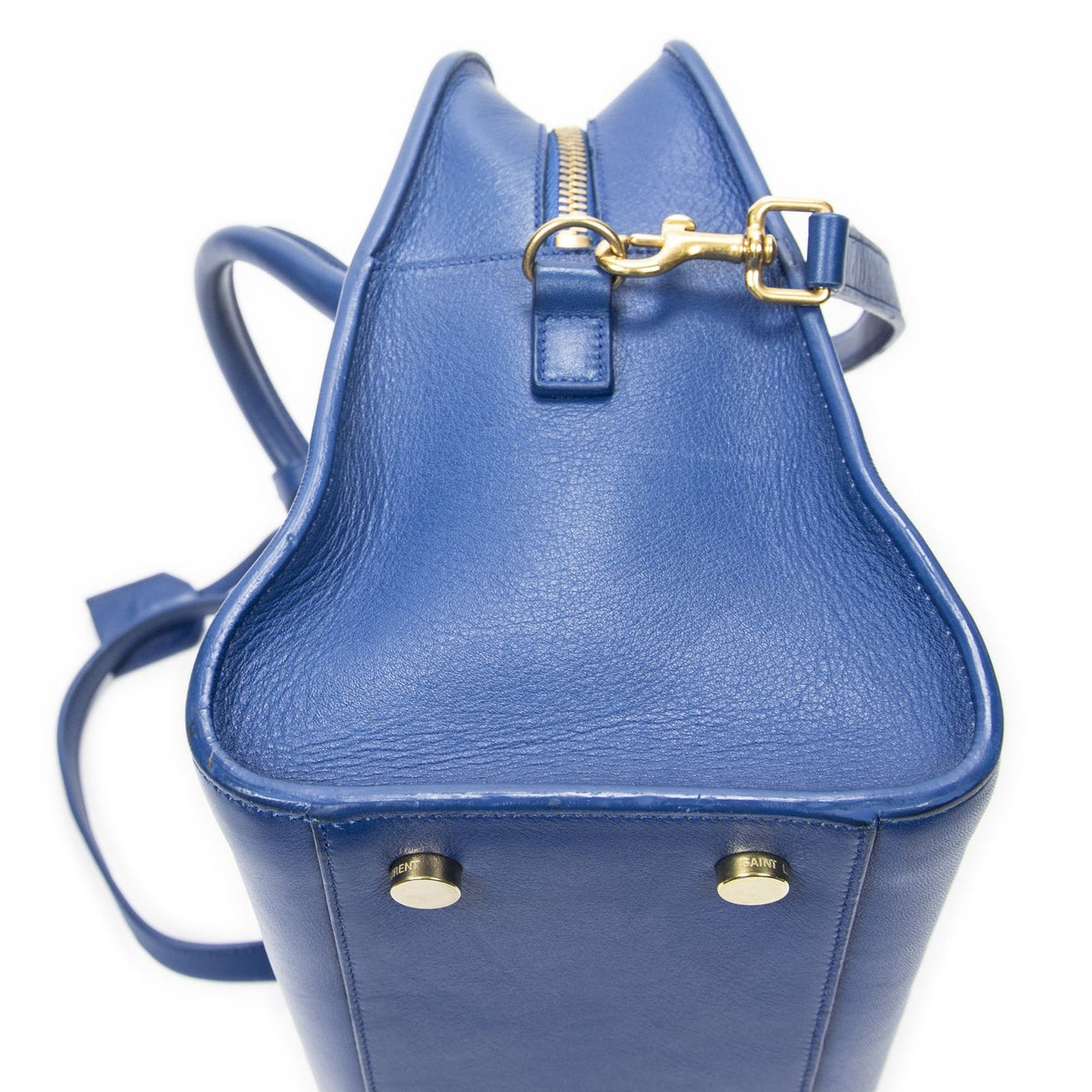 Saint Laurent Medium Monogram Cabas Blue Smooth Leather Shoulder Bag — view 8