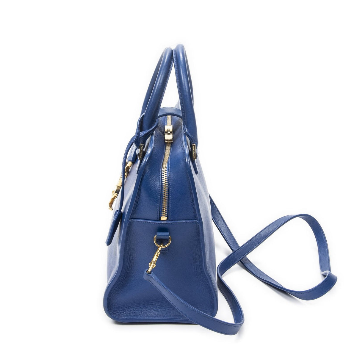 Saint Laurent Medium Monogram Cabas Blue Smooth Leather Shoulder Bag — view 3