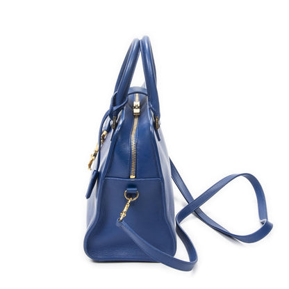 Saint Laurent Medium Monogram Cabas Blue Smooth Leather Shoulder Bag — view 3