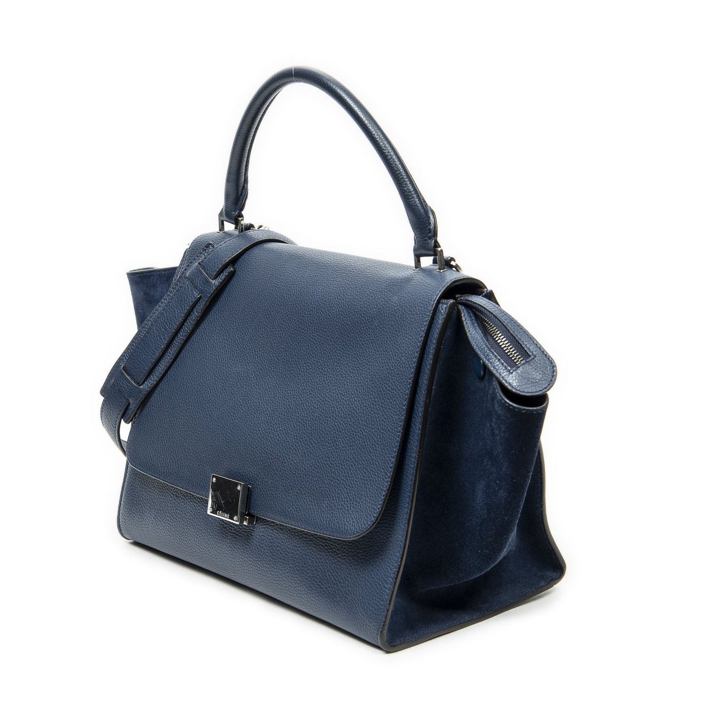 Celine Medium Trapeze Blue Grain Calfskin Leather Handbag — view 2