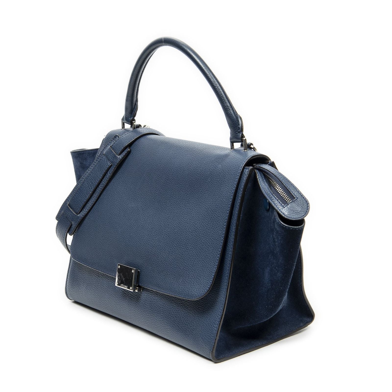 Celine Medium Trapeze Blue Grain Calfskin Leather Handbag — view 2