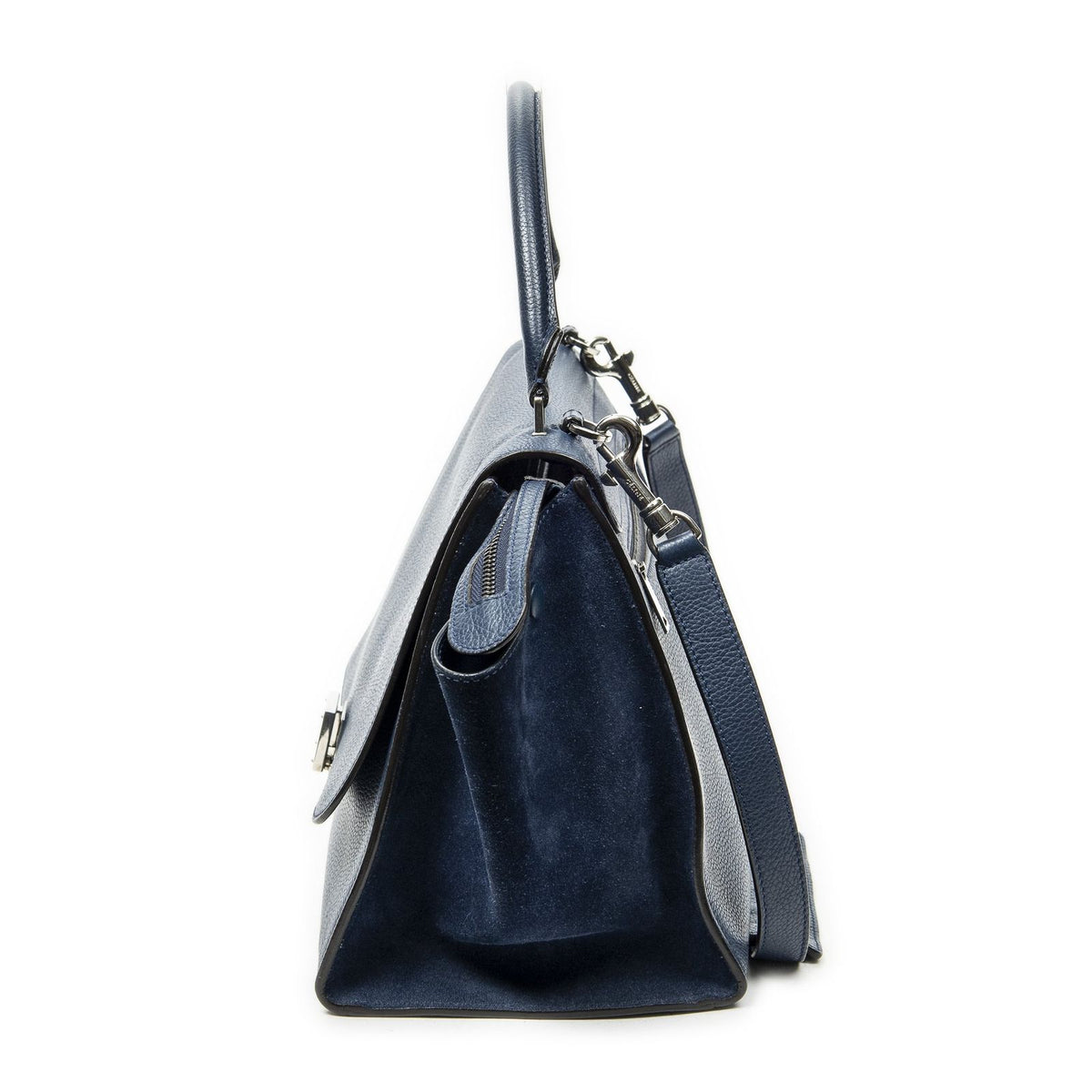 Celine Medium Trapeze Blue Grain Calfskin Leather Handbag — view 3