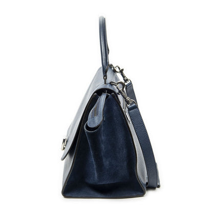 Celine Medium Trapeze Blue Grain Calfskin Leather Handbag — view 3