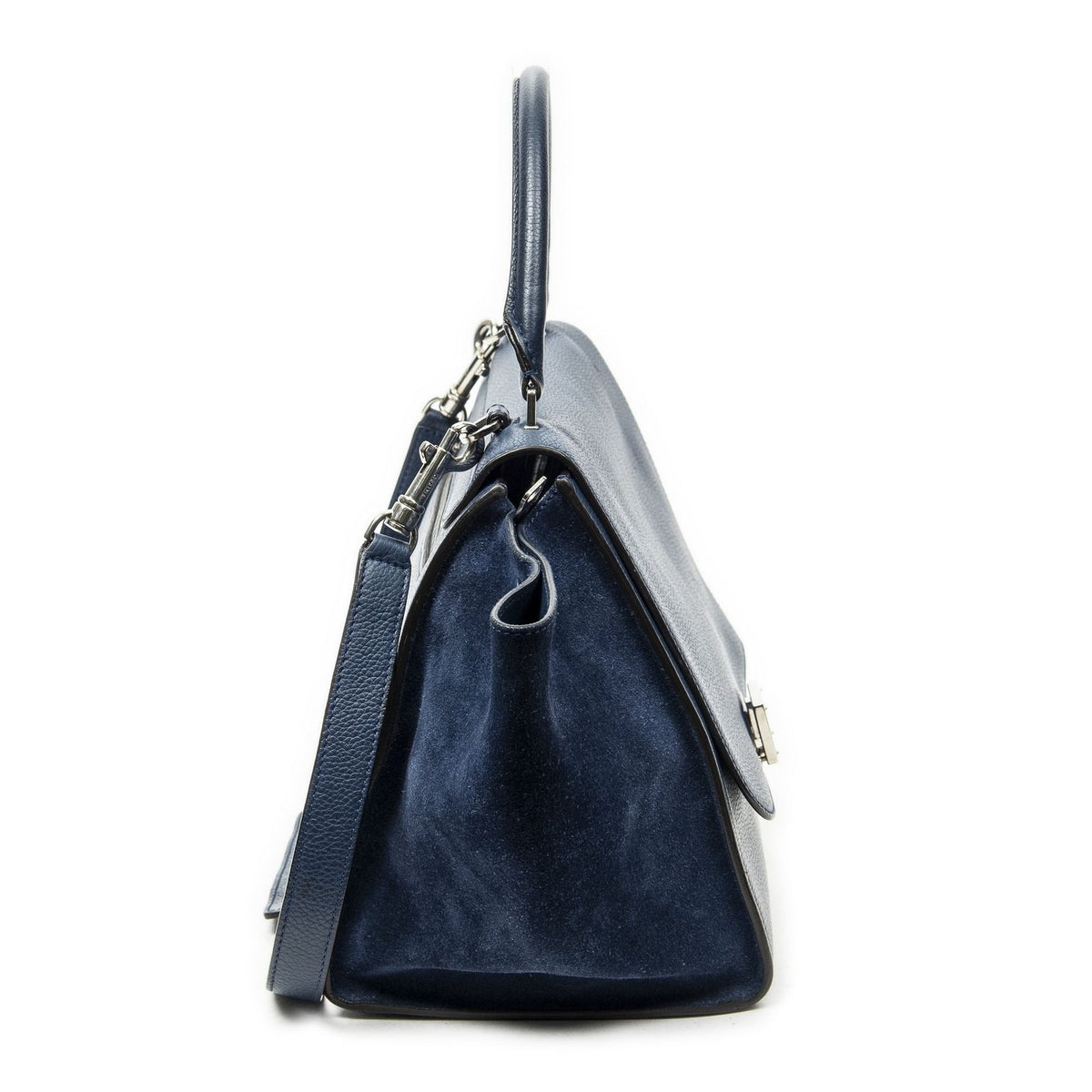 Celine Medium Trapeze Blue Grain Calfskin Leather Handbag — view 4