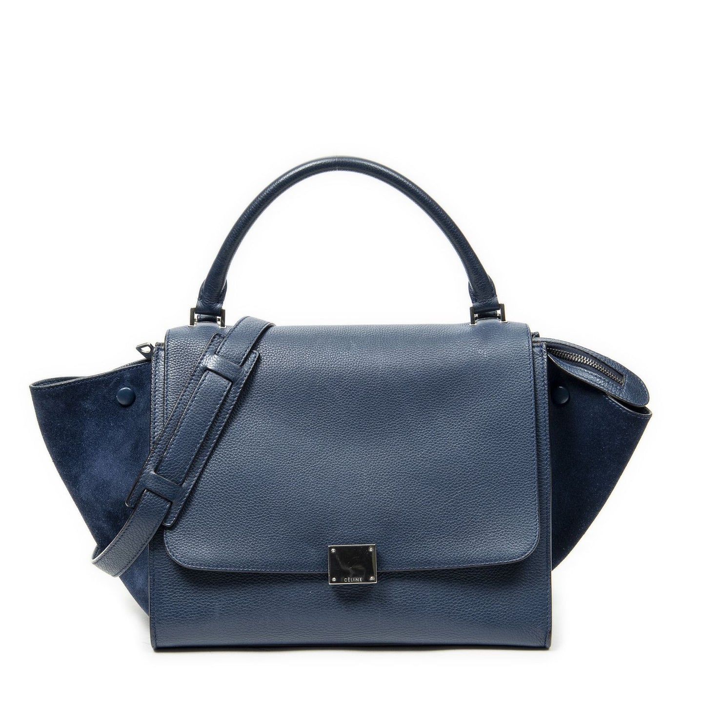 Celine Medium Trapeze Blue Grain Calfskin Leather Handbag
