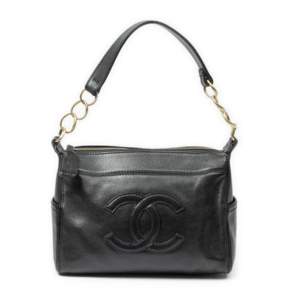 Chanel Vintage CC Chain Hobo Black Grain Calfskin Leather