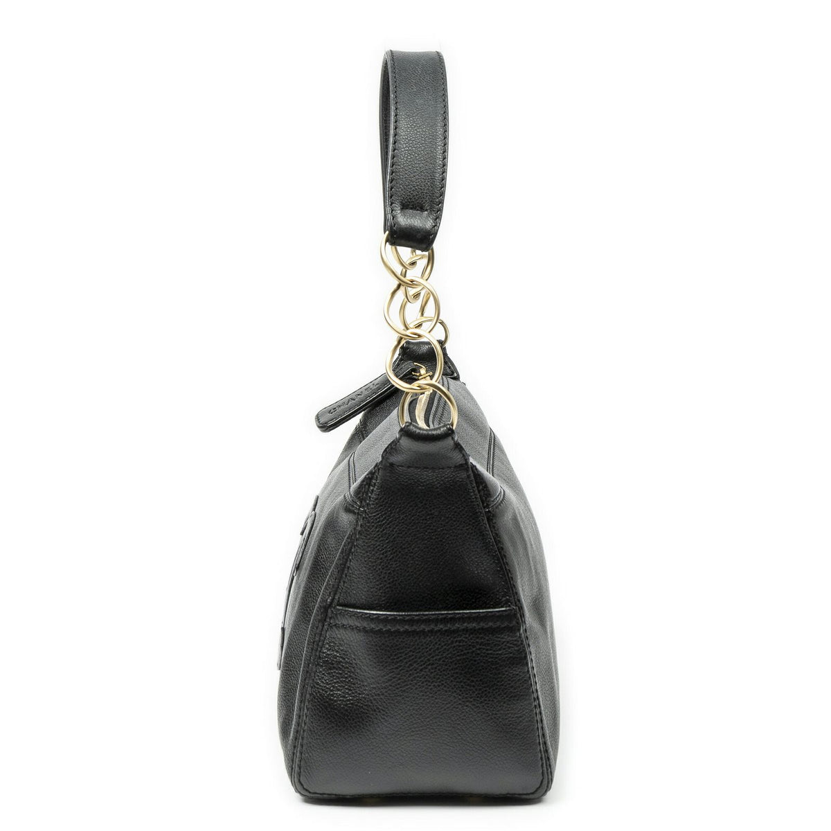 Chanel Vintage CC Chain Hobo Black Grain Calfskin Leather — view 3