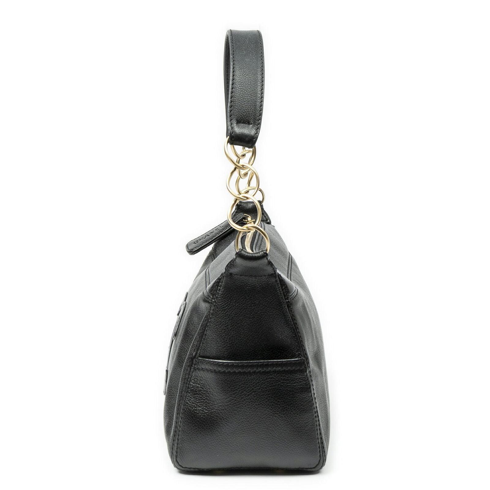 Chanel Vintage CC Chain Hobo Black Grain Calfskin Leather — view 3