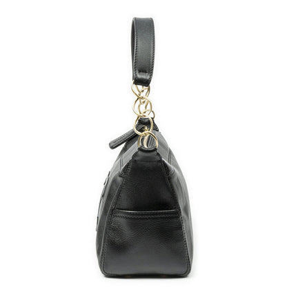Chanel Vintage CC Chain Hobo Black Grain Calfskin Leather — view 3
