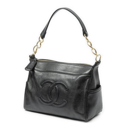 Chanel Vintage CC Chain Hobo Black Grain Calfskin Leather — view 2