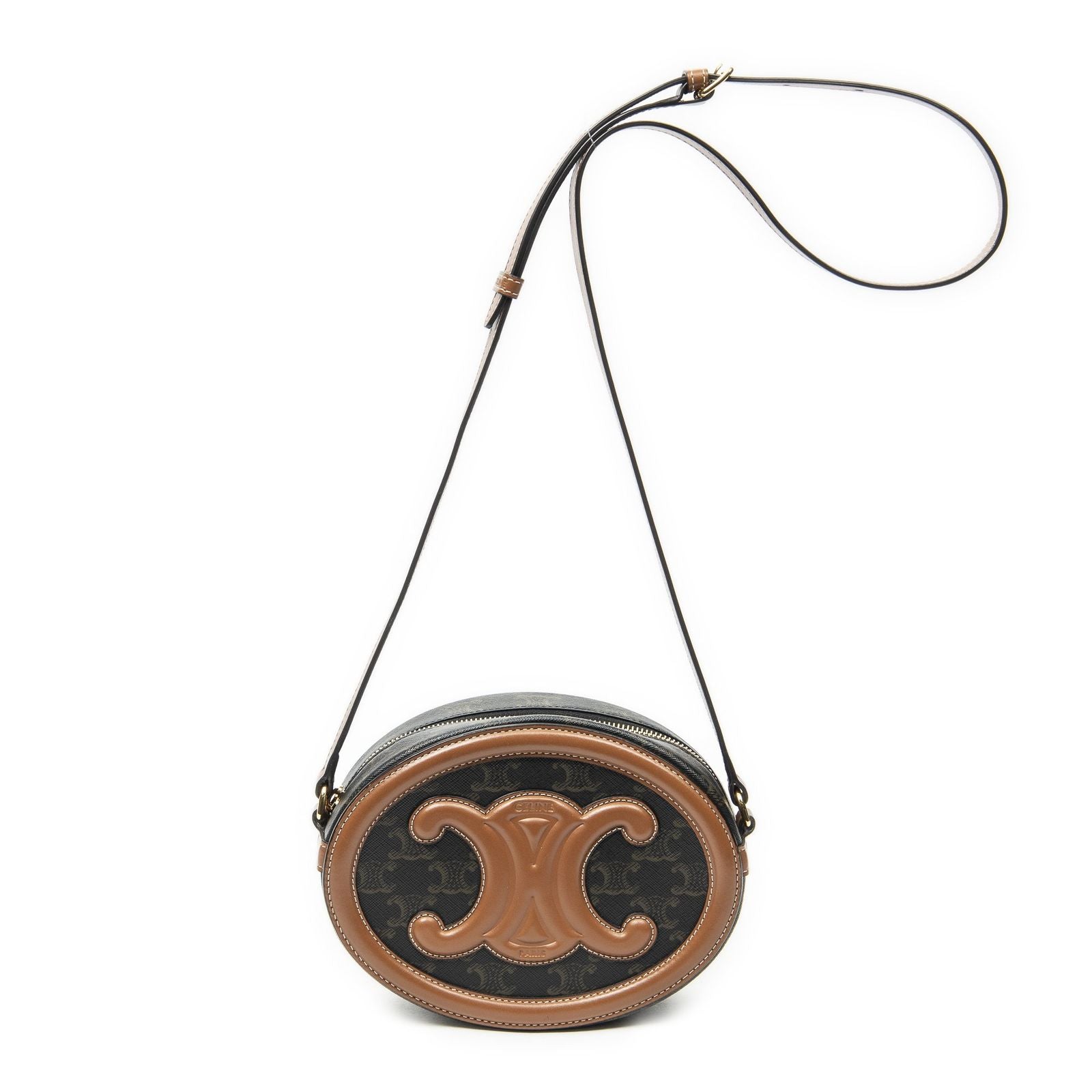 Celine Small Cuir Triomphe Oval Crossbody Brown Black Canvas