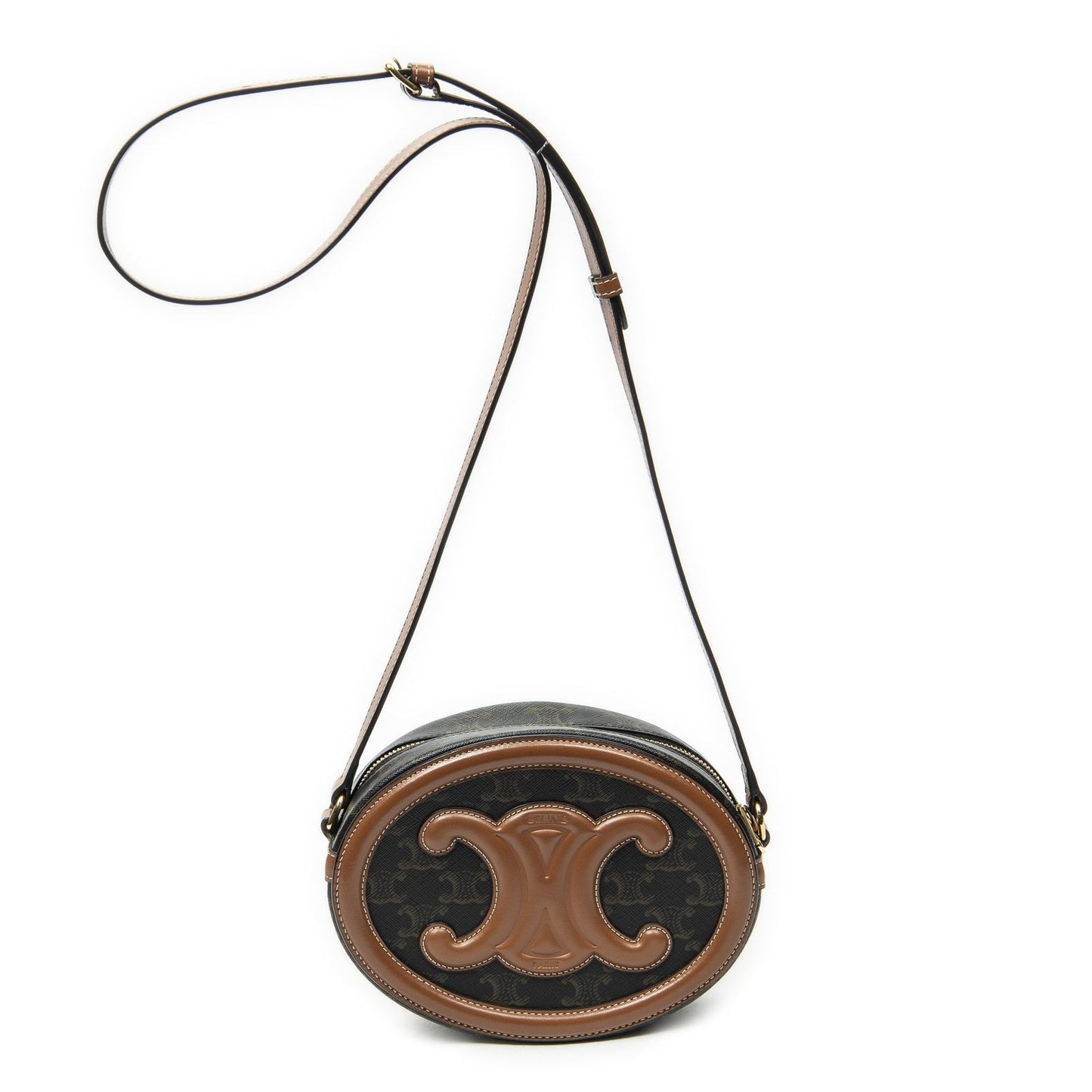 Celine Small Cuir Triomphe Oval Crossbody Brown Black Canvas — view 5