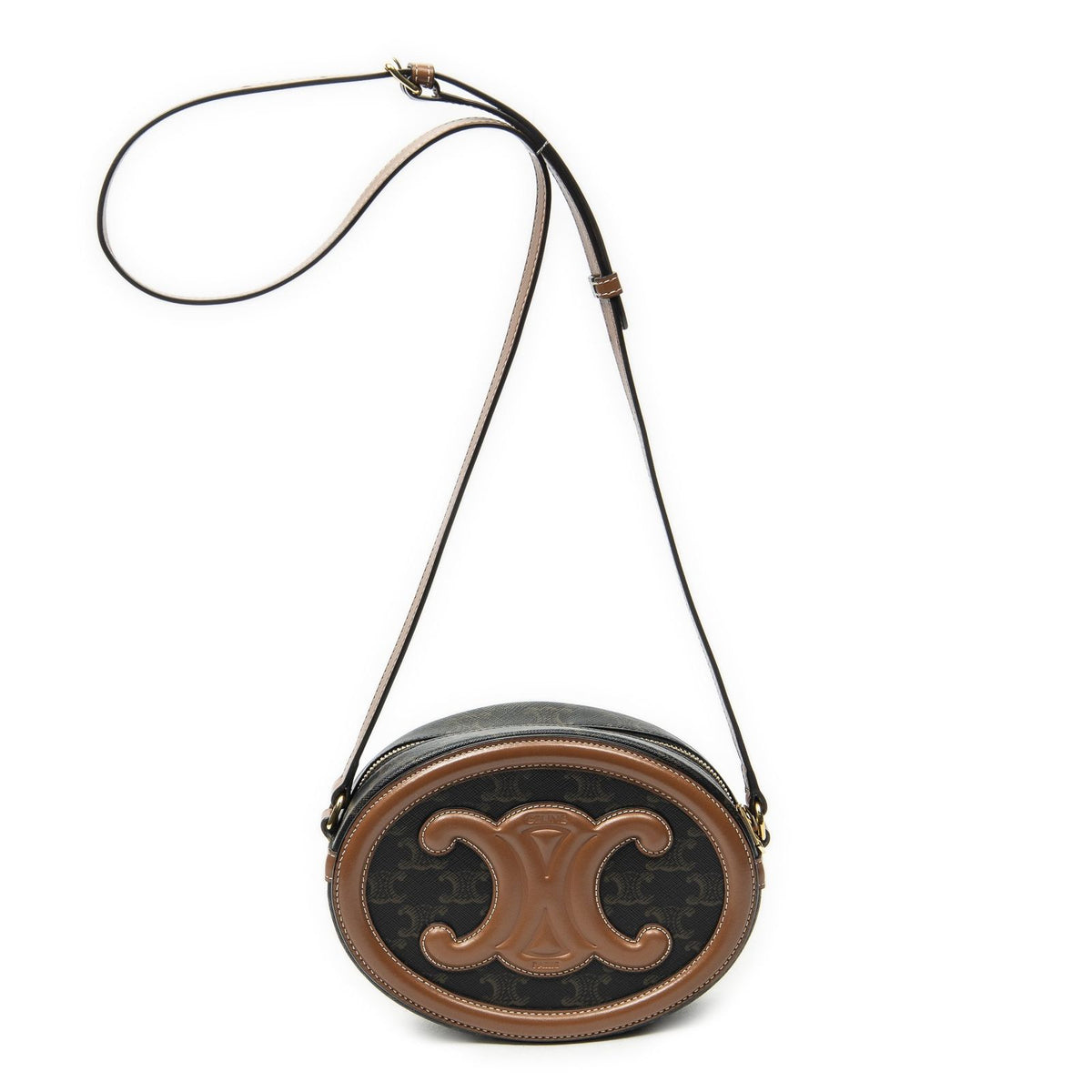 Celine Small Cuir Triomphe Oval Crossbody Brown Black Canvas — view 5