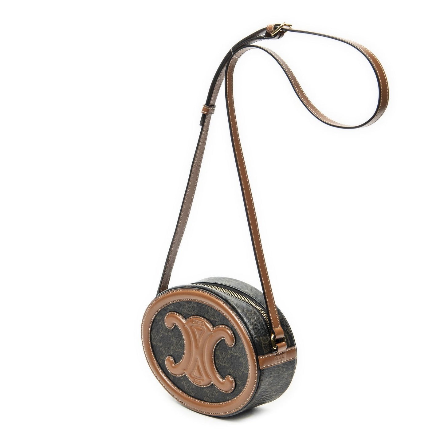 Celine Small Cuir Triomphe Oval Crossbody Brown Black Canvas — view 2
