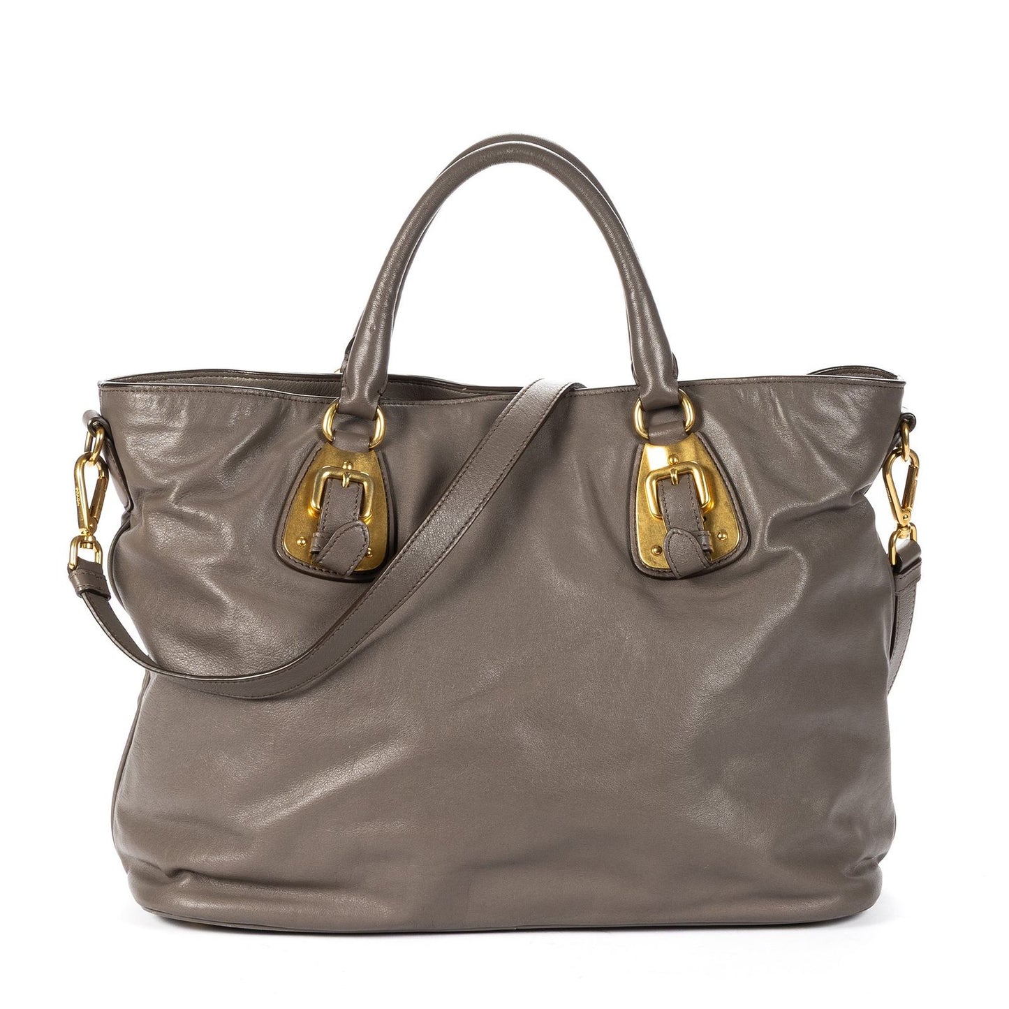 Prada Soft Tote Gray Smooth Leather — view 5