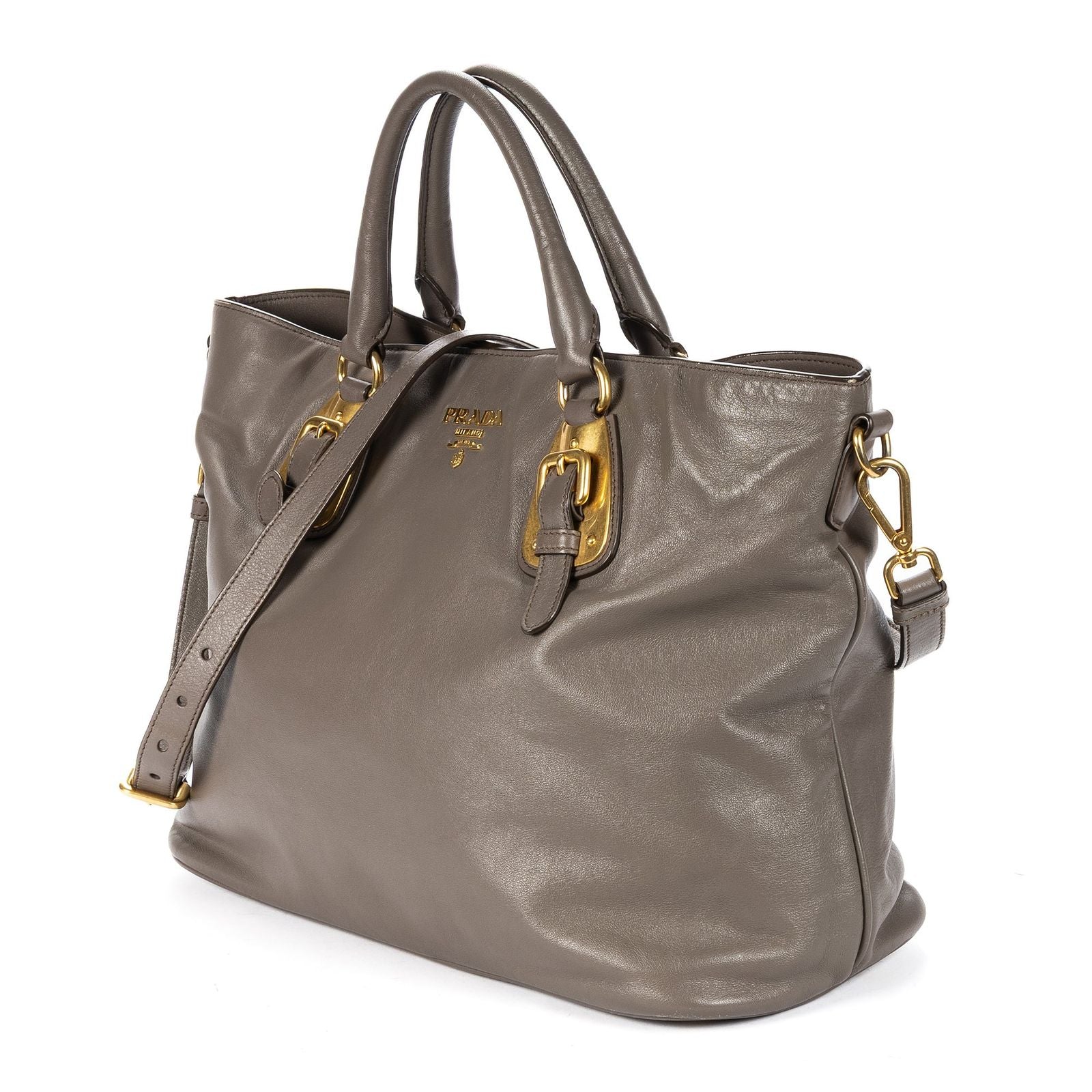 Prada Soft Tote Gray Smooth Leather — view 2