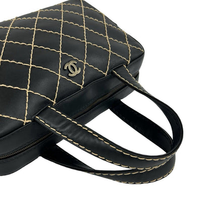 Chanel CC Logo Wild Stitch Leather Mini Boston Bag Black — view 4