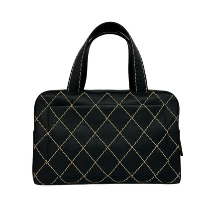 Chanel CC Logo Wild Stitch Leather Mini Boston Bag Black — view 3