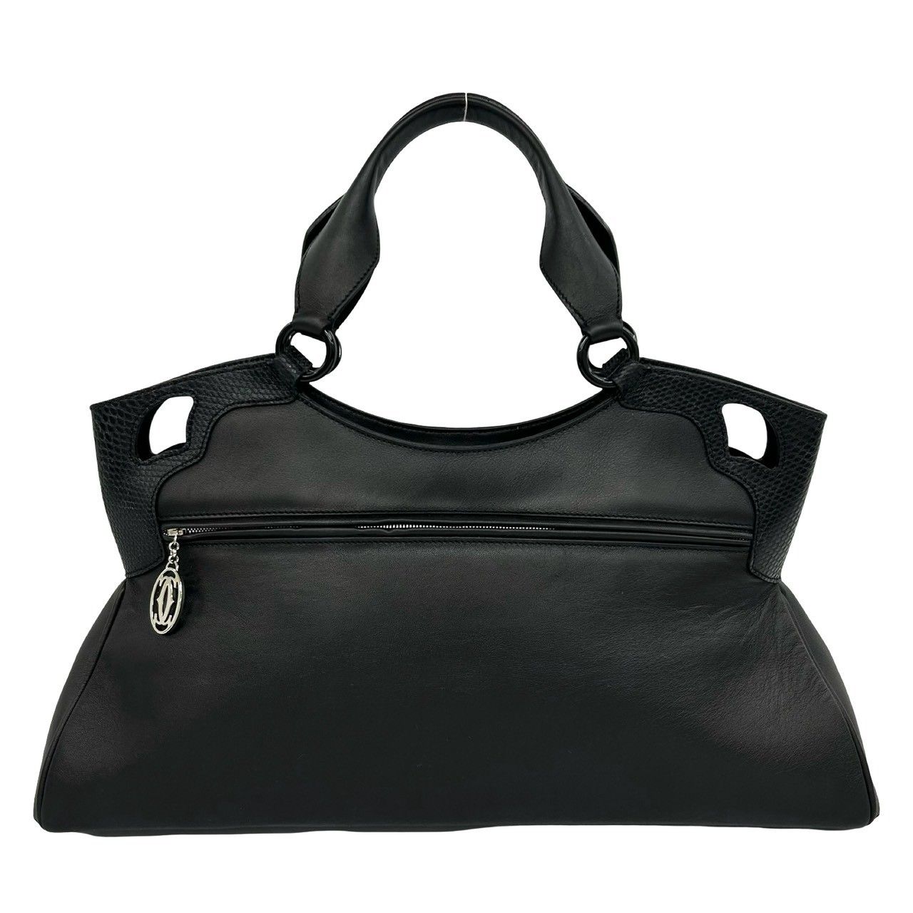 Cartier Marcello Perforated Logo Leather Tote Mini Boston Bag Black — view 3
