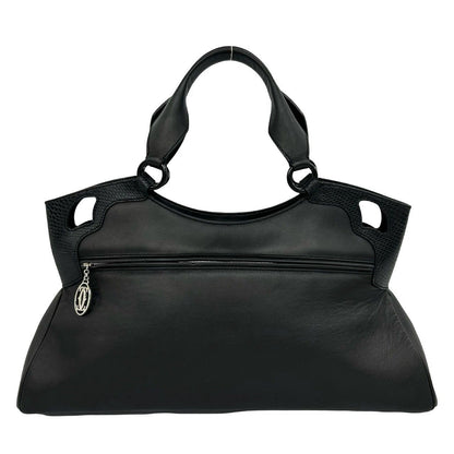 Cartier Marcello Perforated Logo Leather Tote Mini Boston Bag Black — view 3