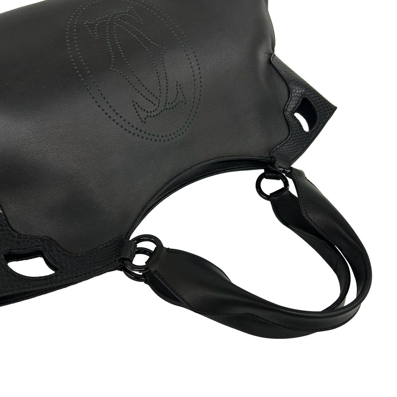 Cartier Marcello Perforated Logo Leather Tote Mini Boston Bag Black — view 4