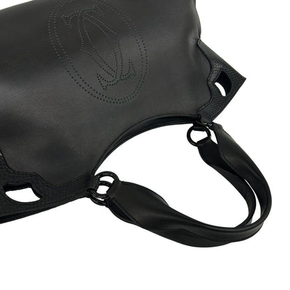 Cartier Marcello Perforated Logo Leather Tote Mini Boston Bag Black — view 4