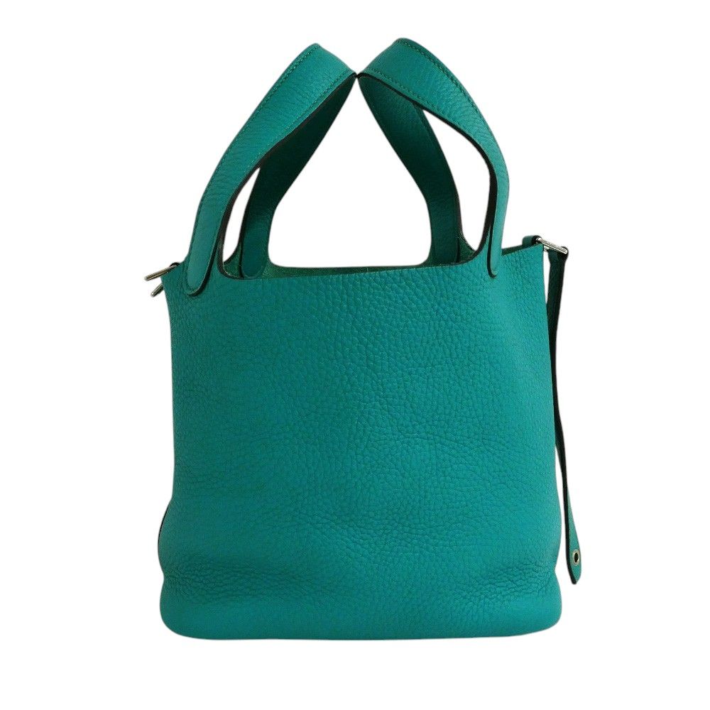 Hermes Picotin 18 PM Blue Paon Silver Taurillon Clemence Green Handbag — view 2