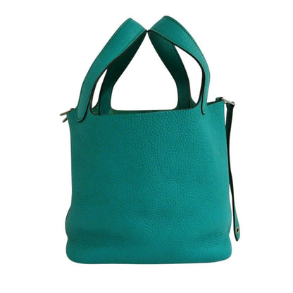 Hermes Picotin 18 PM Blue Paon Silver Taurillon Clemence Green Handbag — view 2