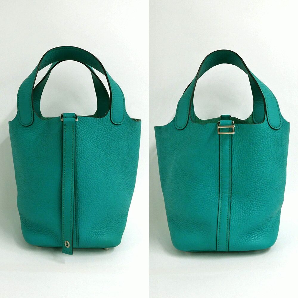 Hermes Picotin 18 PM Blue Paon Silver Taurillon Clemence Green Handbag — view 3