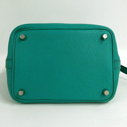 Hermes Picotin 18 PM Blue Paon Silver Taurillon Clemence Green Handbag — view 4