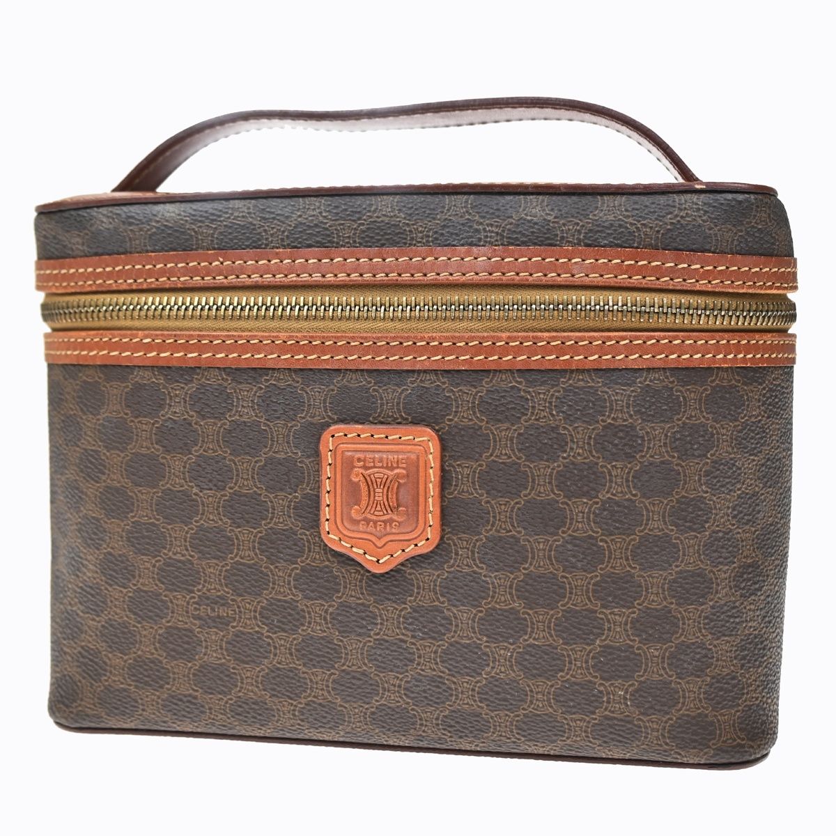 Celine Macadam Vanity Bag Handbag Brown Leather