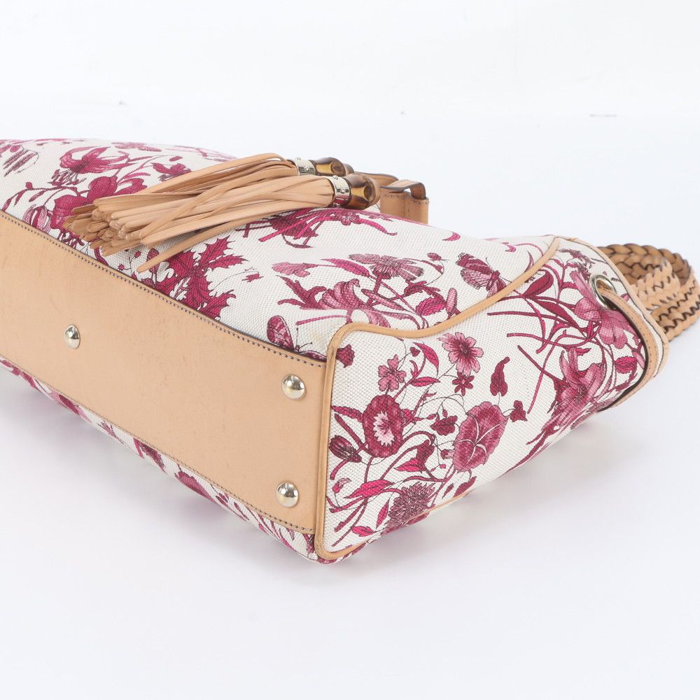 Gucci Bamboo Tassel Flower Leather Tote Shoulder — view 4