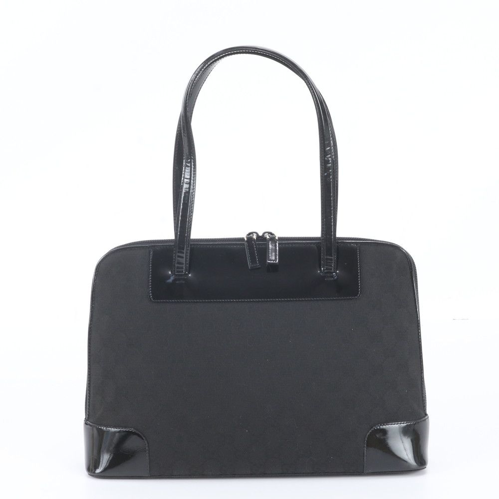 Gucci GG Canvas Leather Tote Shoulder Hand Black