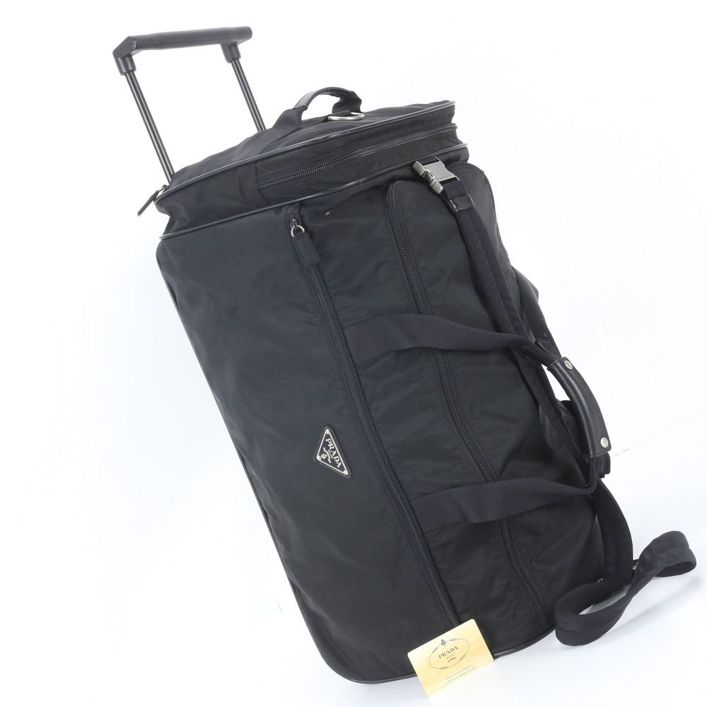 Prada Tessuto Nylon Triangle Logo Leather 2-Way Suitcase Travel Bag