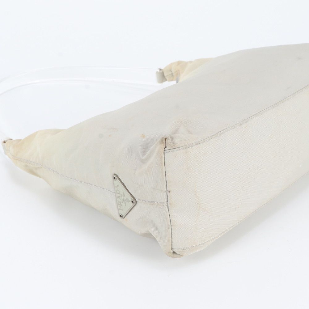 Prada White Tag Tessuto Nylon Triangle Logo Shoulder Bag Clear Handle — view 5