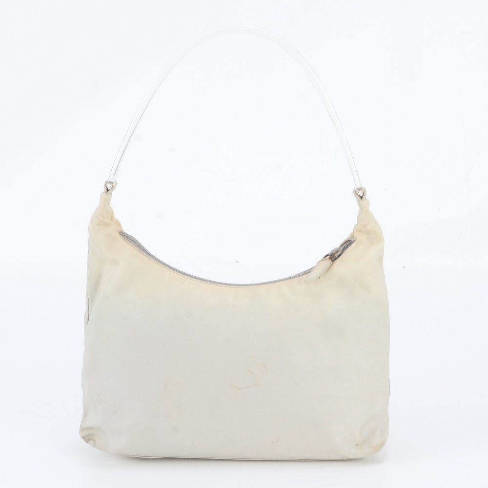 Prada White Tag Tessuto Nylon Triangle Logo Shoulder Bag Clear Handle — view 3