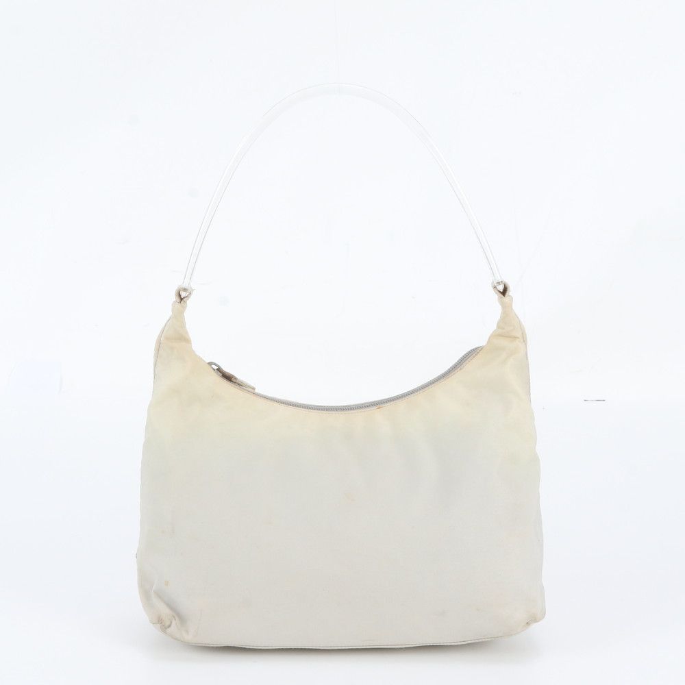 Prada White Tag Tessuto Nylon Triangle Logo Shoulder Bag Clear Handle