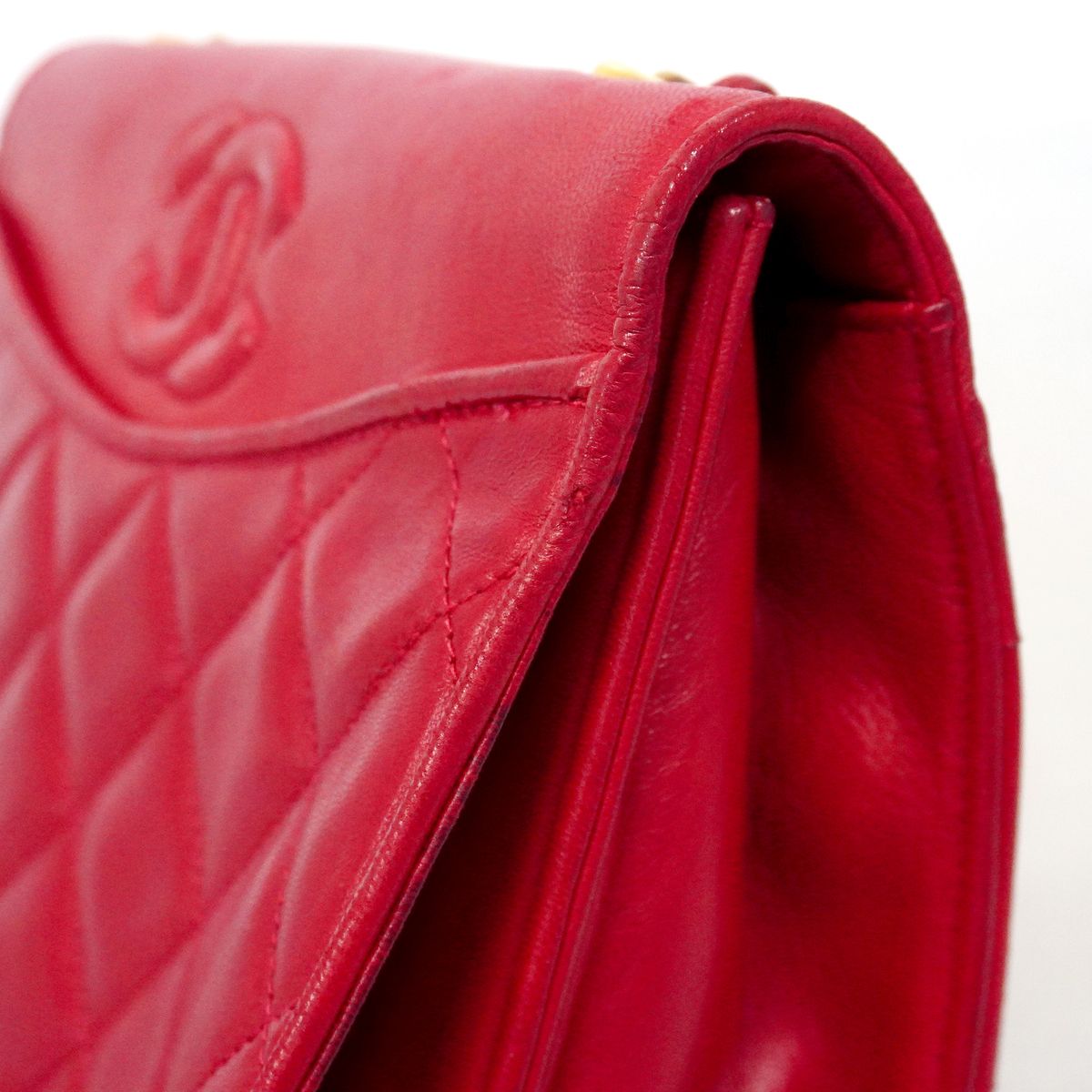Chanel Shoulder Bag Quilted Lambskin Red Gold — view 7