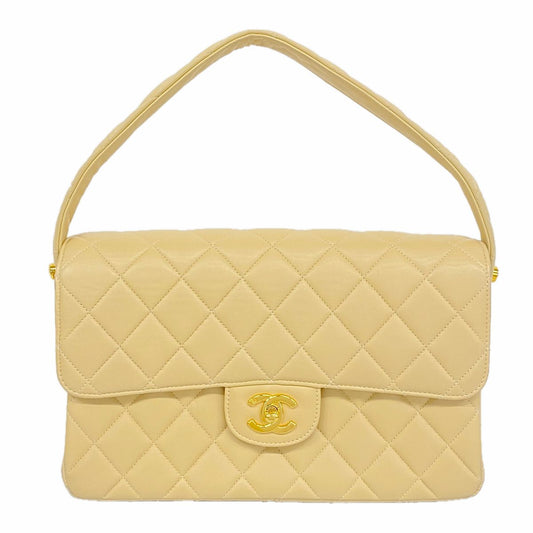 Chanel Shoulder Bag Quilted Face Lambskin Beige Gold