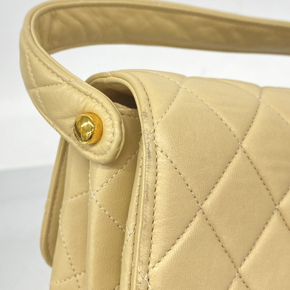 Chanel Shoulder Bag Quilted Face Lambskin Beige Gold — view 6